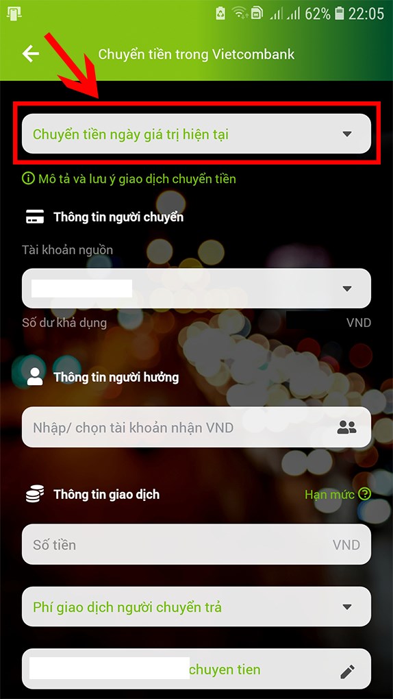 Chọn Hình thức chuyển tiền.