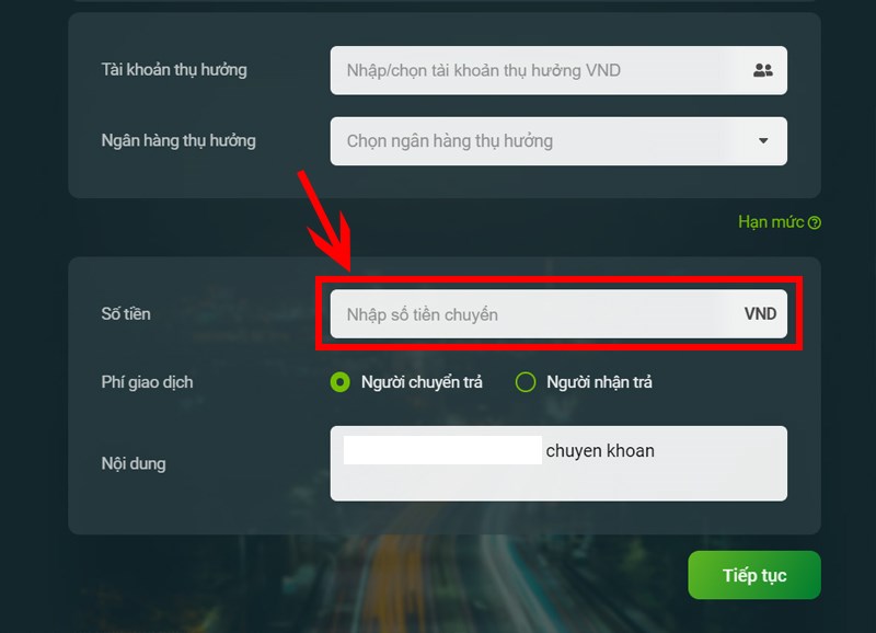 Chọn Hình thức chuyển tiền.