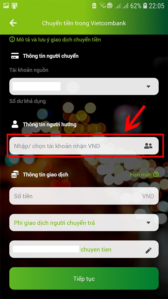 Chọn Hình thức chuyển tiền.