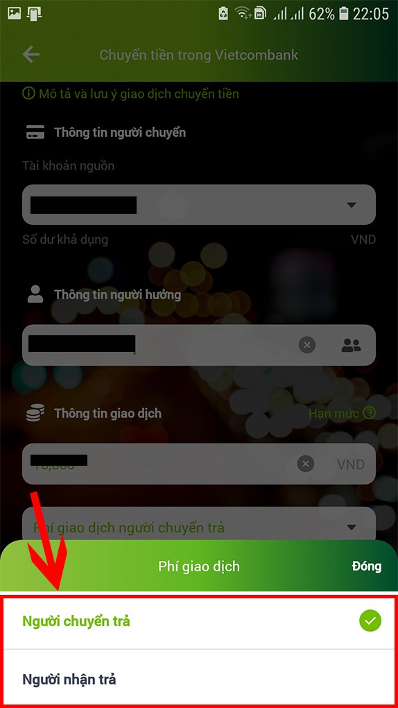 Chọn Hình thức chuyển tiền.