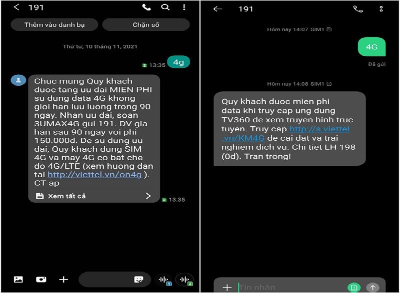 Soạn 4G gửi 191 để nhận 4G Viettel
