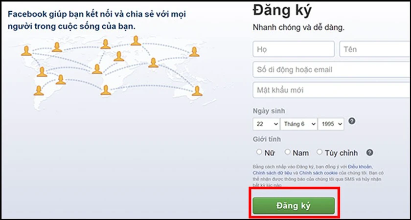 tạo tài khoản facebook bằng gmail