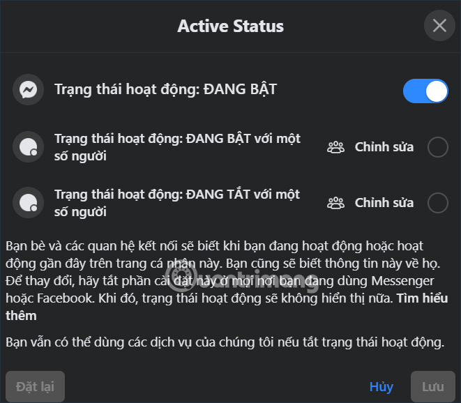 Tắt trạng thái online Facebook PC