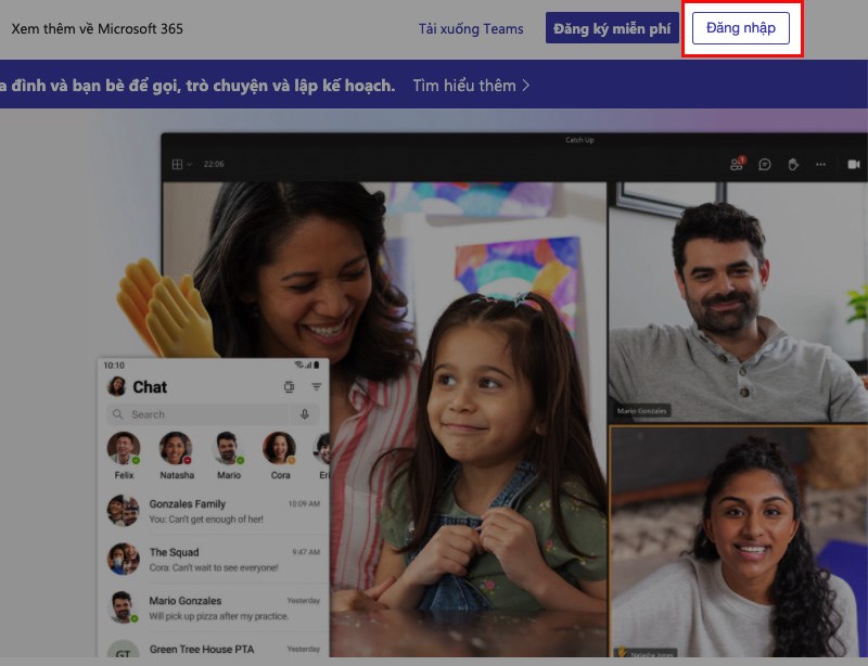 Truy cập trang Microsoft Teams > Chọn Đăng nhập góc trên bên phải