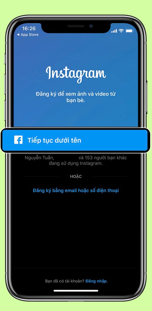 Tiếp tục với tài khoản facebook.