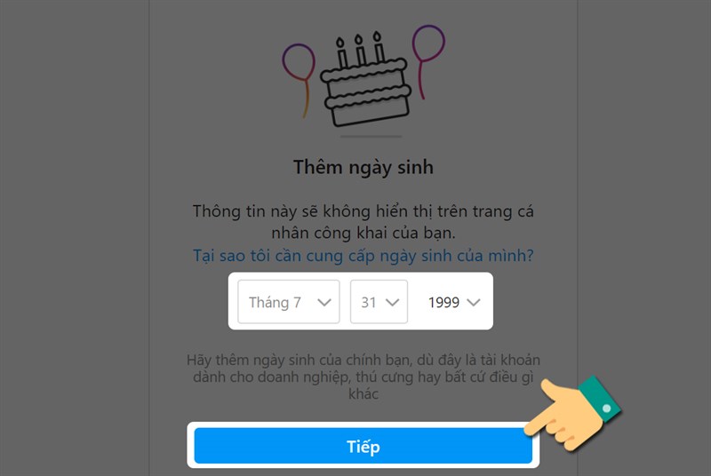 Chọn ngày tháng năm sinh của bạn.