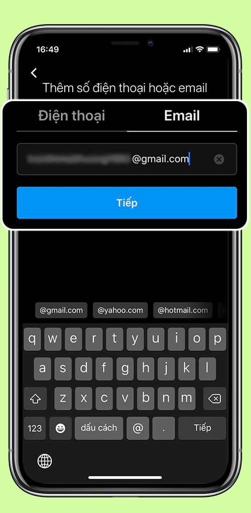 Điền email để tiếp tục.