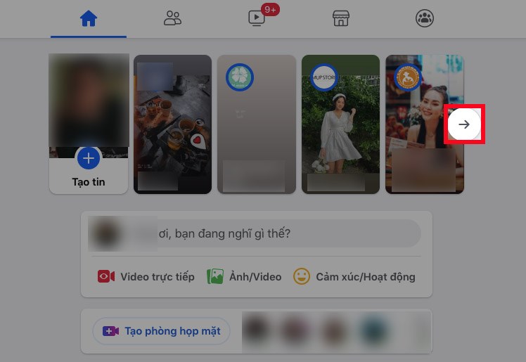 Mở Facebook trên máy tính > Nhấn vào biểu tượng mũi tên bên phải mục Tạo tin để xem tất cả tin mà bạn bè của bạn đã đăng trong 24 giờ qua