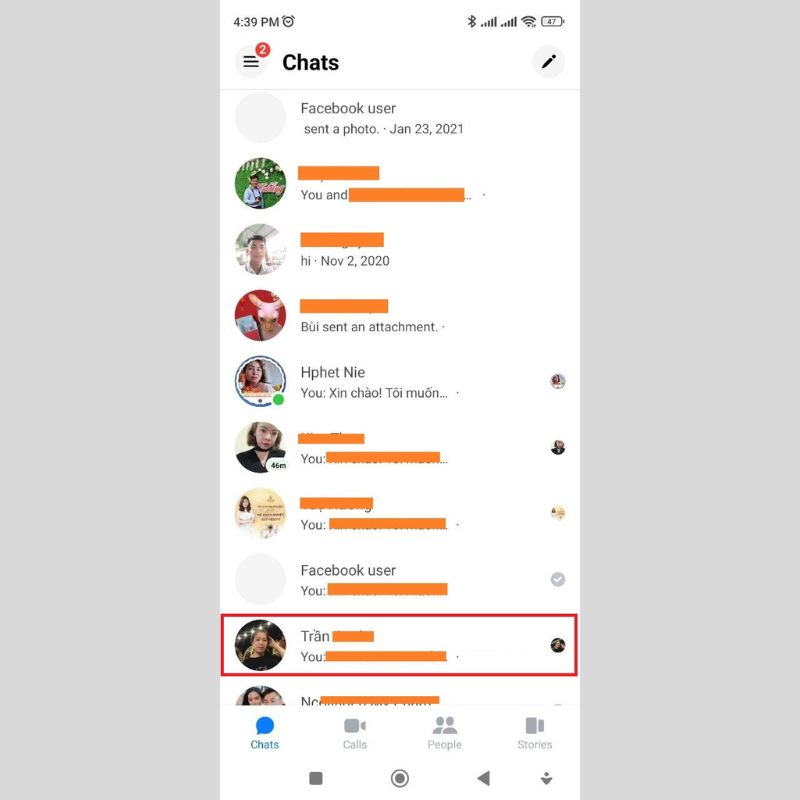 truy cập vào ứng dụng messenger trên điện thoại android