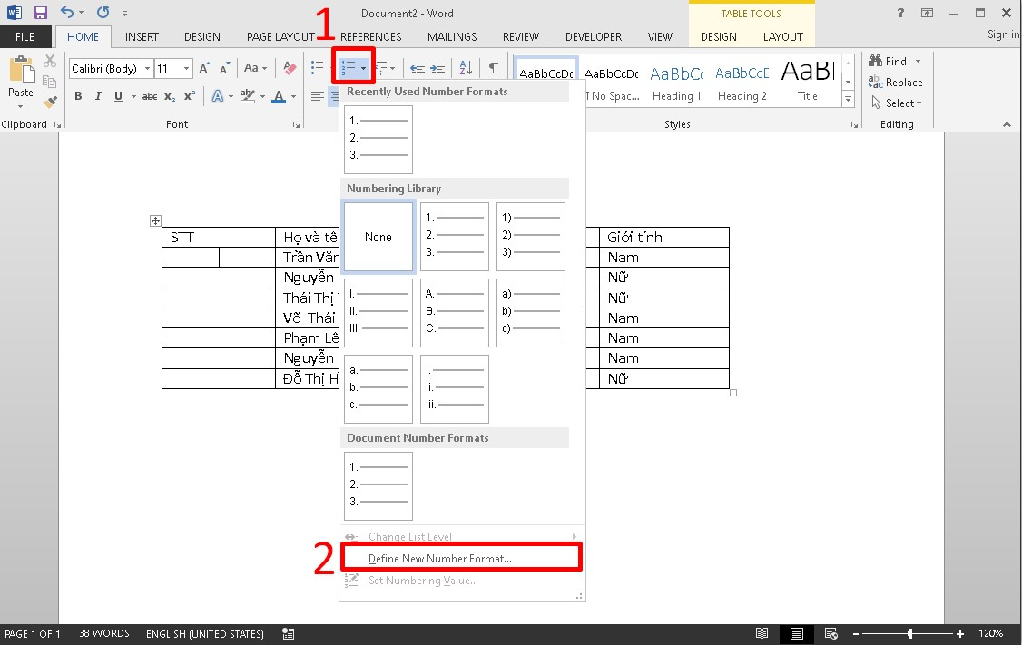 Cách đánh số thứ tự trong Word trên cùng 1 cột 2