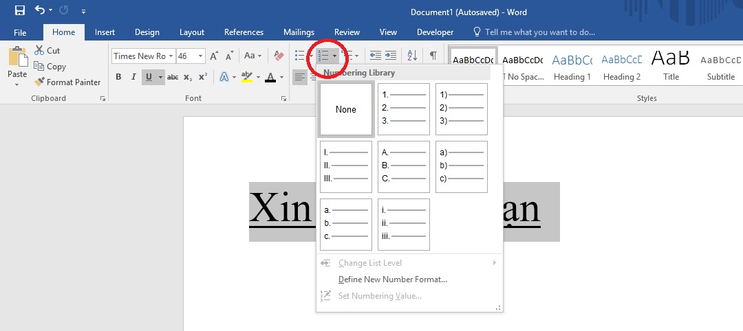 Cách đánh số thứ tự đầu dòng trong Word 2016 1
