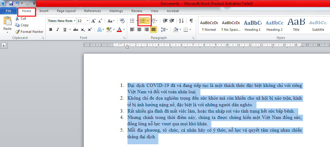 Cách bỏ đánh số thứ tự trong Word 2