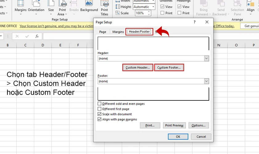 Đánh số trang trong Excel 2016