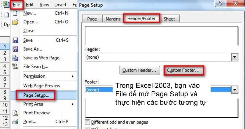 Chọn menu File > Page Setup