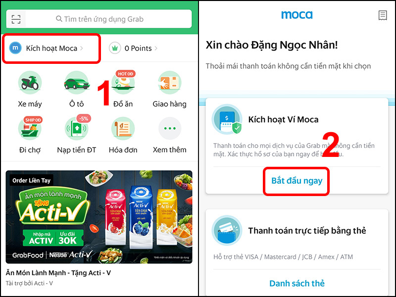 Kích hoạt ví Moca