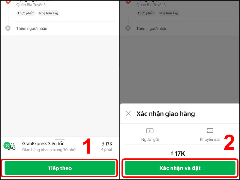 Nhấn Tiếp theo và Xác nhận đặt xe