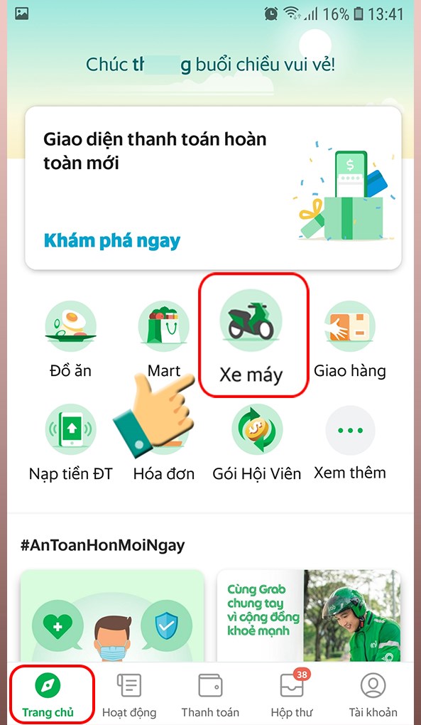 Chọn dịch vụ Xe máy trên Grab