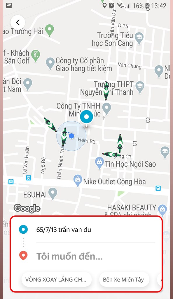 Nhập điểm đến và điểm đón trên ứng dụng Grab