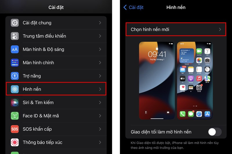 Vào mục chọn hình nền mới để đặt hình nền iOS 16 cho điện thoại iPhone