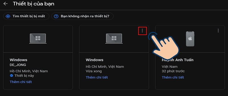 nhấp vào icon 3 chấm của thiết bị bạn muốn đăng xuất.