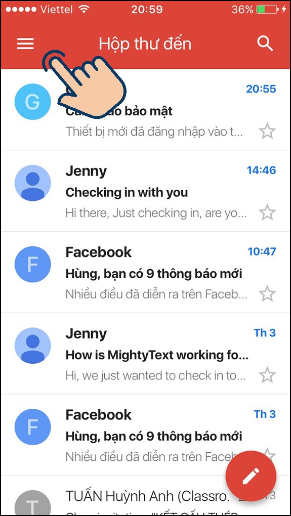 vào ứng dụng Gmail.