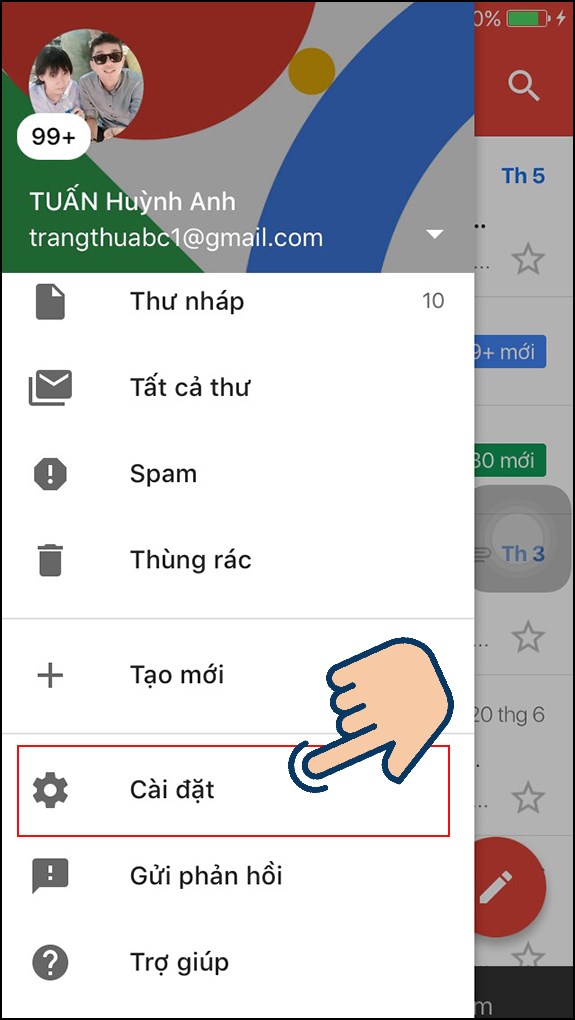 chọn vào biểu tượng 3 gạch.