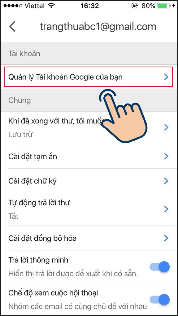 Chọn vào tài khoản Gmail của bạn.