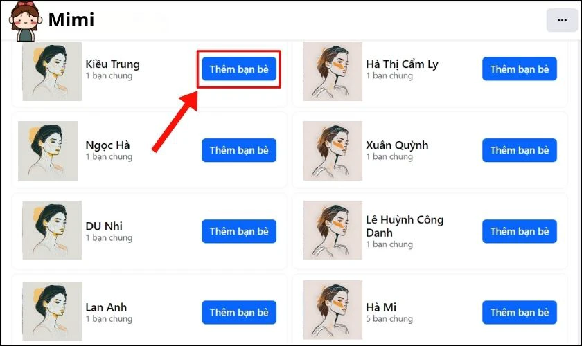 Tiếp đó bấm vào Thêm bạn bè