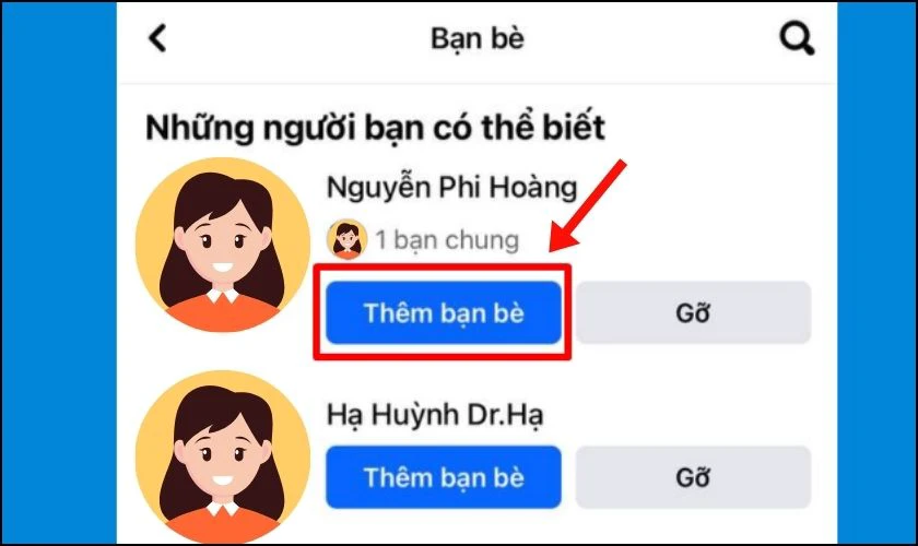 Chọn vào mục Bạn bè