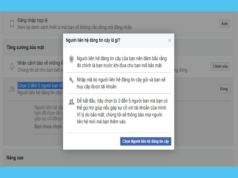 bảo mật Facebook liên hệ