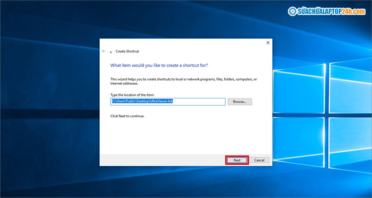 Nhấn Next để tạo shortcut đưa ứng dụng ra ngoài màn hình máy tính