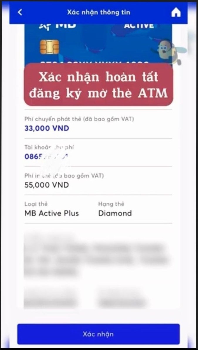 Xác nhận hoàn tất các bước đăng ký mở thẻ ATM