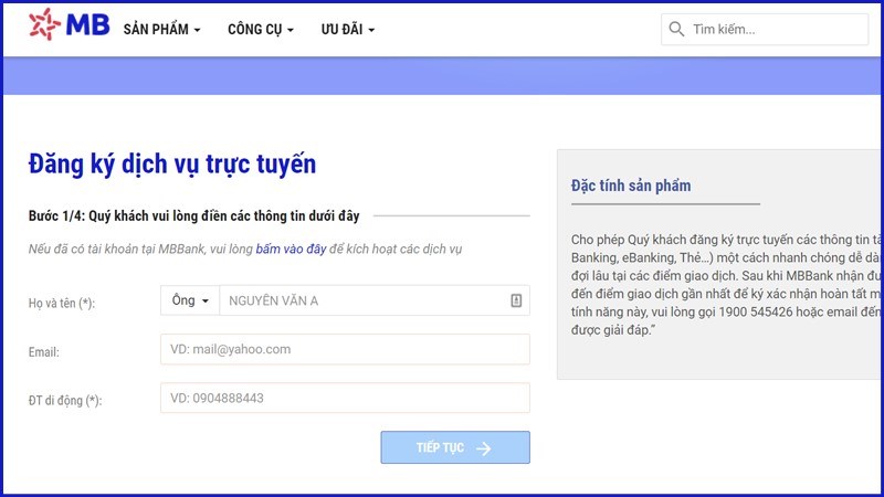 Điền họ tên, email, số điện thoại