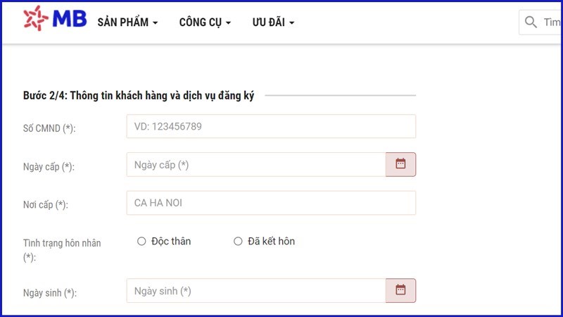 Điền thông tin trên CMND/CCCD