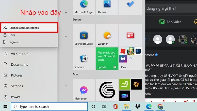 Chọn Change account settings