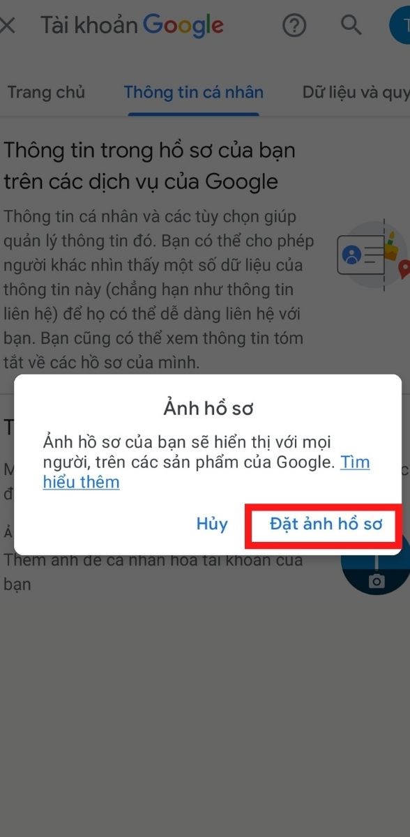 Chọn Đặt ảnh hồ sơ