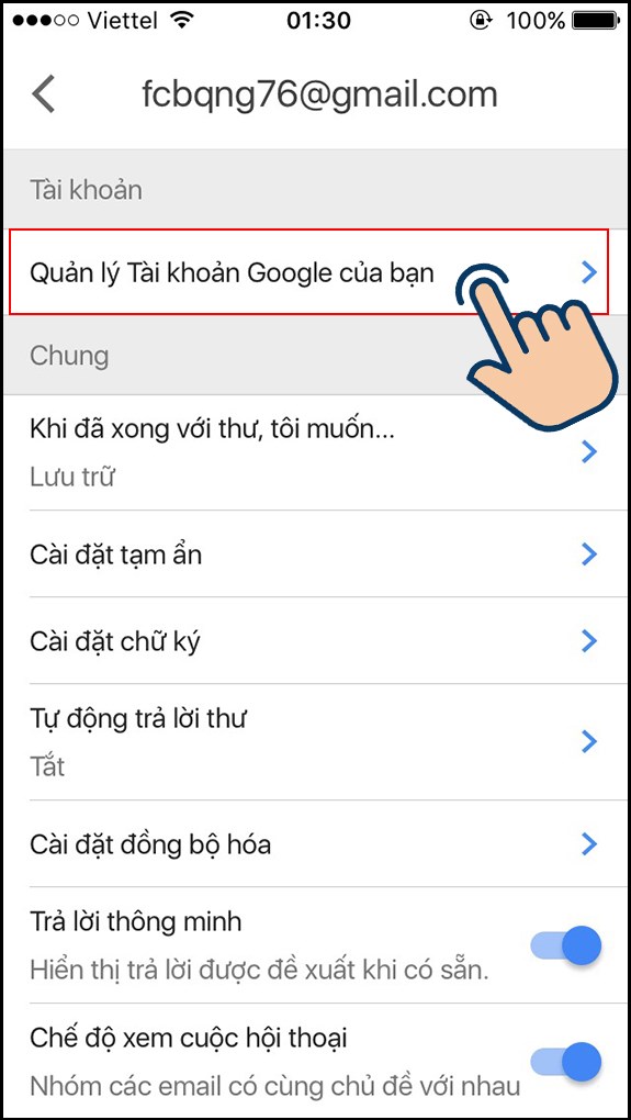 Chọn vào Quản lý tài khoản Google của bạn.