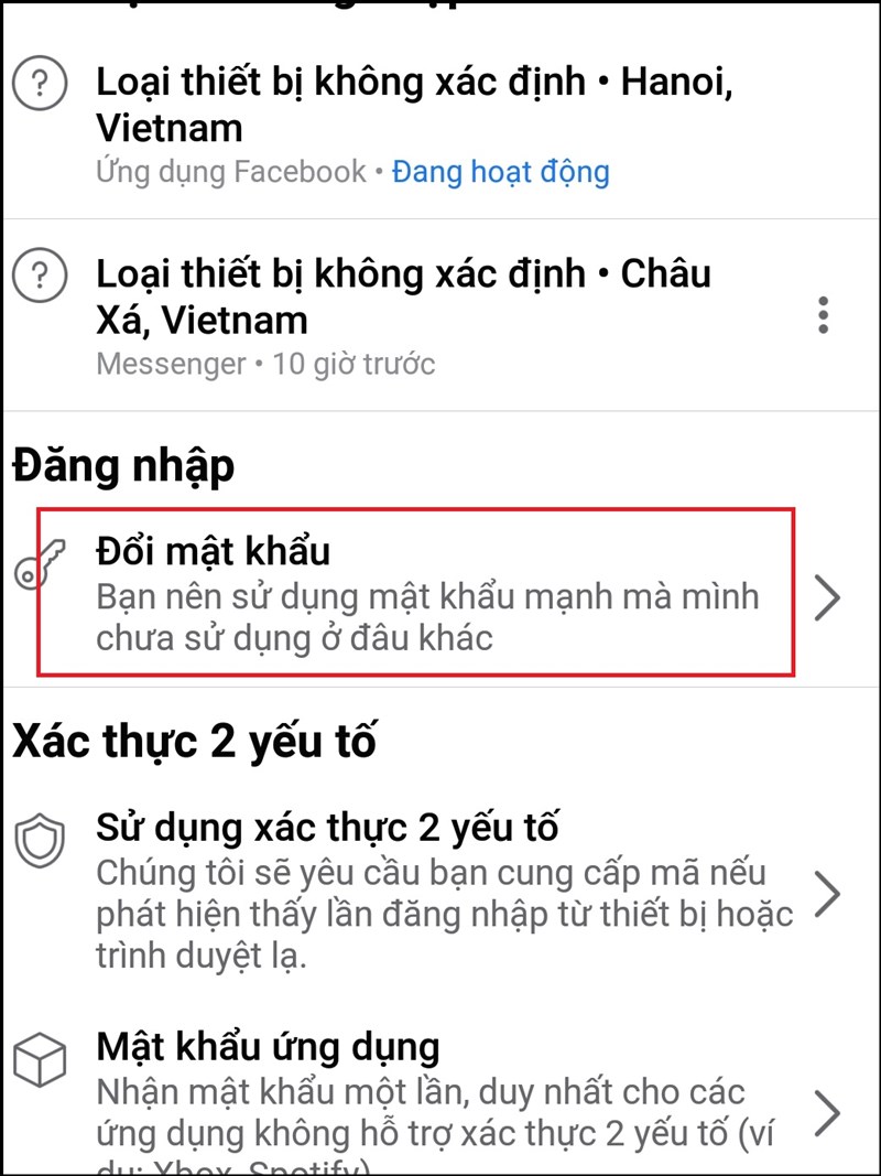 Chọn đổi mật khẩu