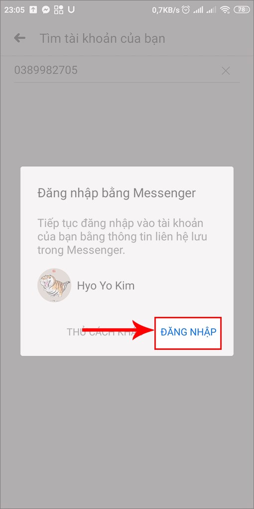 Đăng nhập bằng messenger