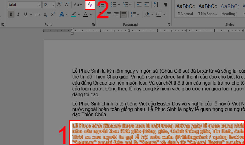 Cách xóa bỏ hiệu ứng nổi bật chữ