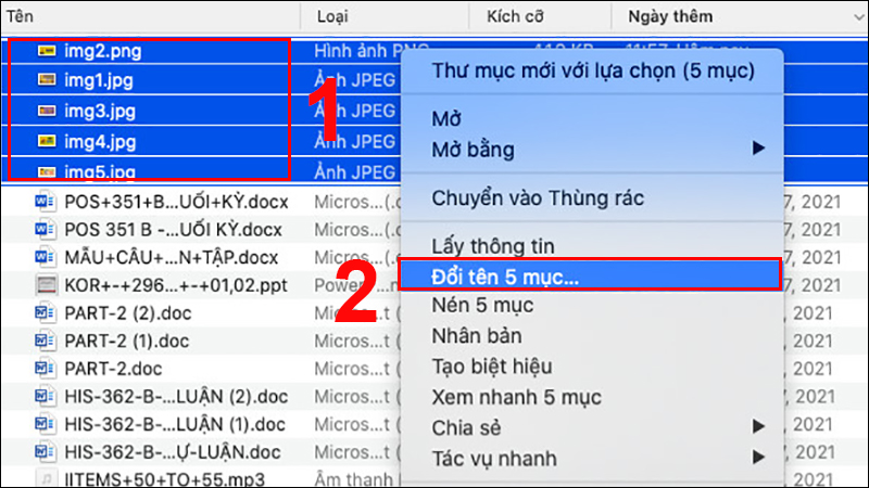 Chọn số lượng file muốn đổi tên, sau đó bấm vào Đổi tên [số lượng] mục.