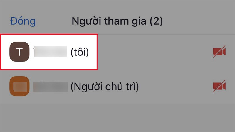 Nhấn vào tên của bạn tại danh sách người tham gia