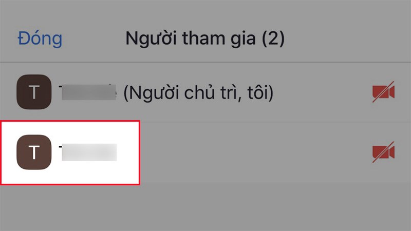 Nhấn vào tên của người mà bạn muốn đổi tên tại danh sách người tham gia