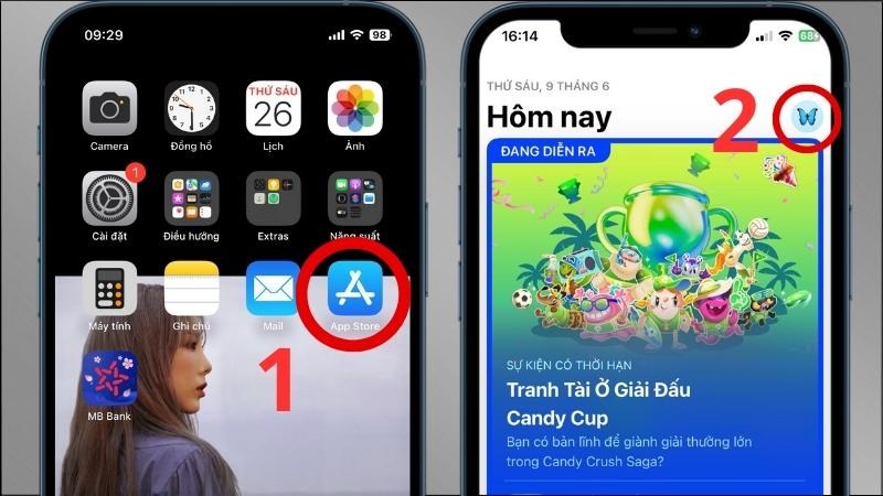 Vào ứng dụng App Store > Chọn biểu tượng tài khoản