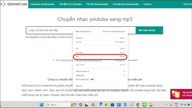 Nhập link video vào thanh tìm kiếm