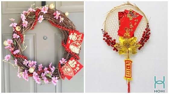 cách làm đồ handmade nagyf tết với vòng nguyệt quế treo cửa