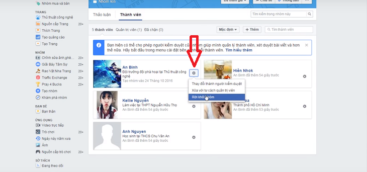xoá nhóm facebook bằng điện thoại