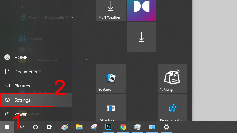 Nhấn chuột phải vào biểu tượng Start và chọn Settings