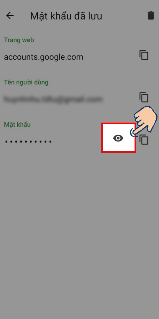 Chọn biểu tượng mắt để xem mật khẩu đã lưu.
