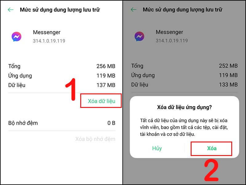 Bạn chọn “Xóa dữ liệu” rồi bấm “Xóa” để hoàn tất cách xóa tài khoản Messenger trên điện thoại Android.